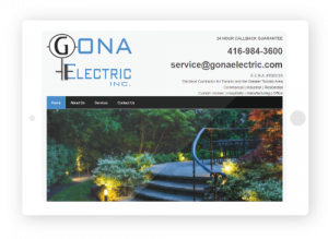 iPad mockup showing Gona Electric Inc website